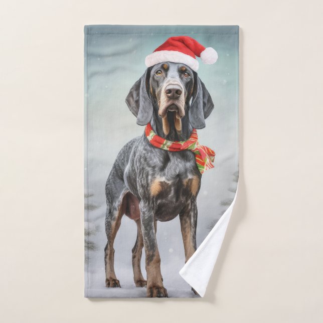 Chien Bluetick Coonhound dans la neige de Noël  (Serviette à main)