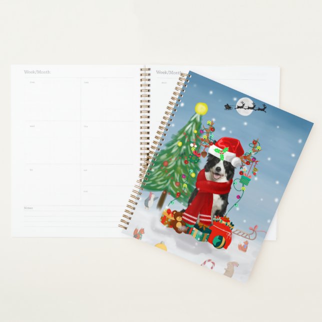 Chien Border Collie dans la neige avec des cadeaux (Devant avec enveloppe)