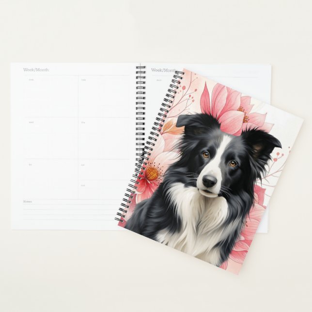Chien Border Collie et lis roses gras (Devant avec enveloppe)