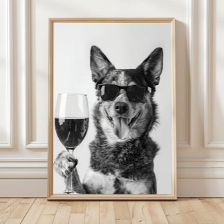 Chien Bouvier Australien et Art Mural de Vin, Noir