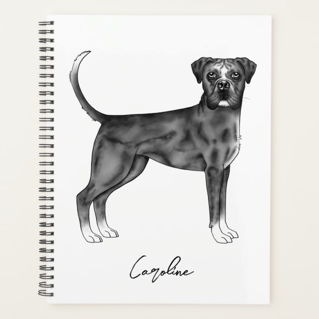 Chien Boxer Allemand En Noir Et Blanc & Texte Pers (Devant)