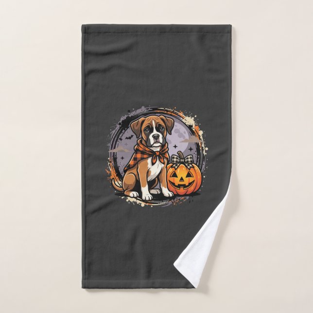 Chien Boxer Halloween Citrouille Sublimation (Serviette à main)