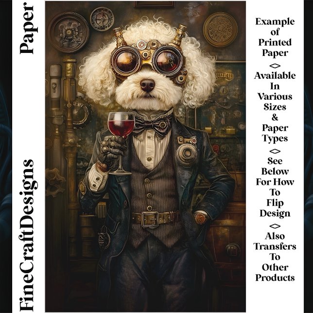 Chien Caniche Steampunk Buvant du Vin CP3 Papier C (Créateur téléchargé)