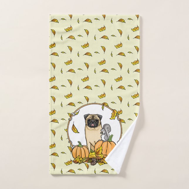 Chien Carlin d'automne (fawn) Citrouille mignon Fe (Serviette à main)