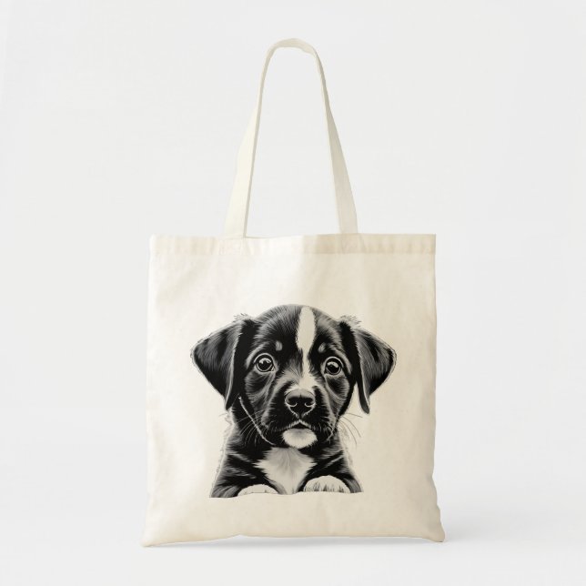 Chien Charmant – Sac Fourre-Tout Noir & Blanc (Devant)