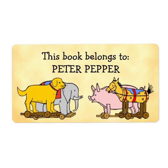 Chien, cheval et porc de jouet vintage d'ex-libris étiquette d'expédition