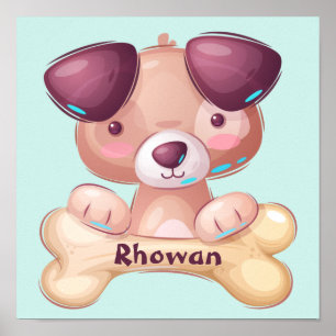 Chien Chien Coquelicot Avec Un Os Poster Personnal