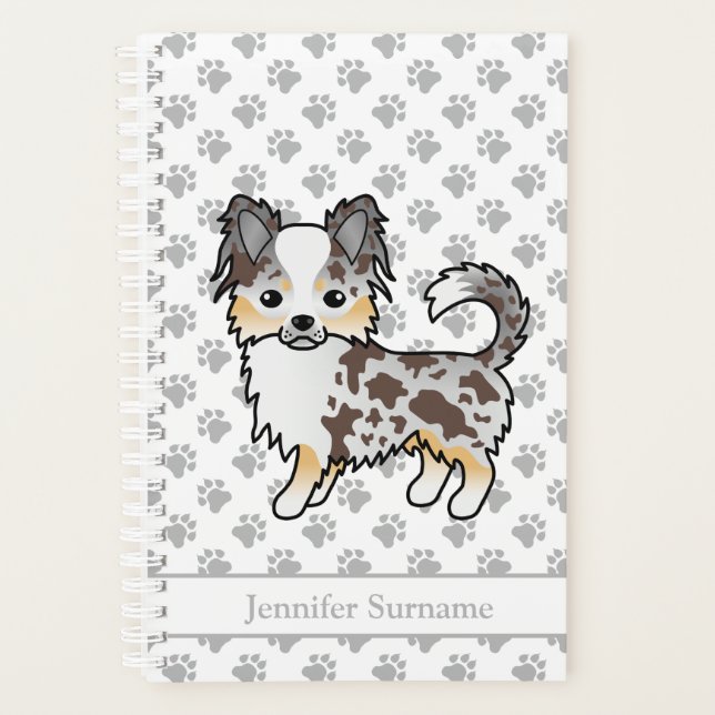 Chien Chihuahua à poil long Merle Chocolat & Texte (Devant)