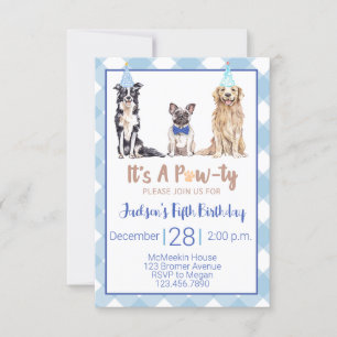 Chien Chiot Anniversaire Fête Invitation En vichy 