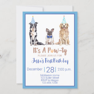 Chien chiot Anniversaire Invitation Bleu Animal Pa