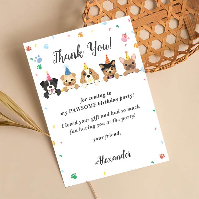 Chien chiot Carte de remerciements fête d'annivers (Créateur téléchargé)