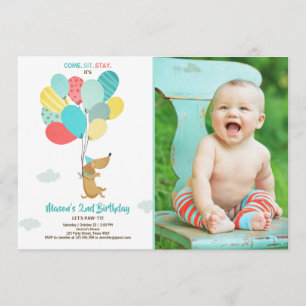 Chien chiot Invitation Anniversaire Ballons Garçon