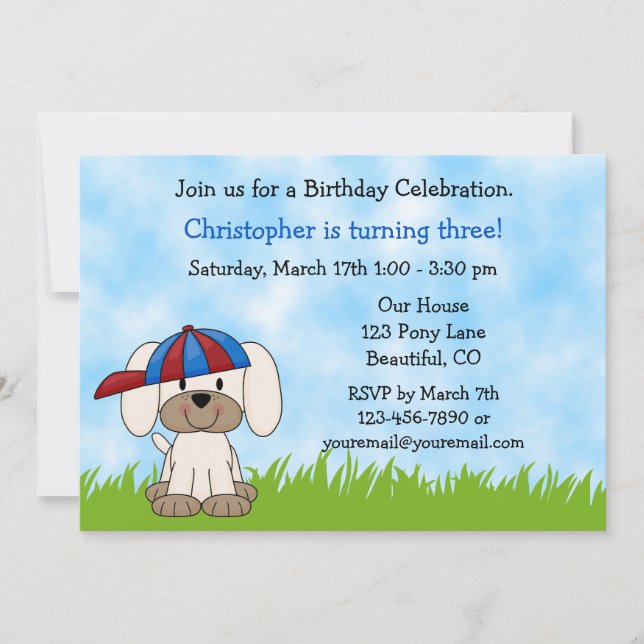 Chien chiot Invitation d'anniversaire pour garçons (Devant)