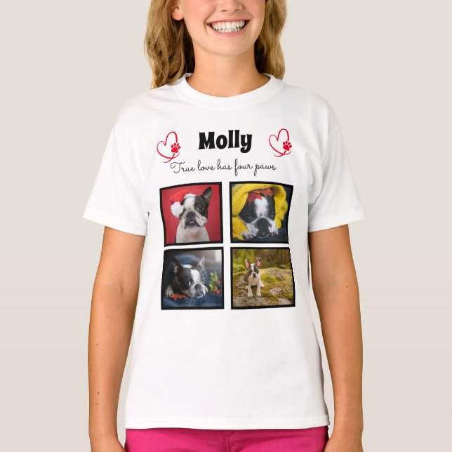 Chien collage customisé 4 photos t-shirt pour fill (Devant)