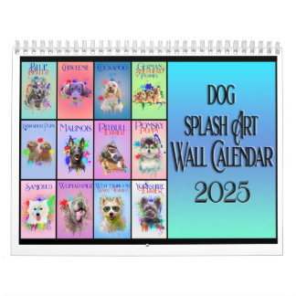 Chien Colorful Splash Art Wall Calendrier 2025