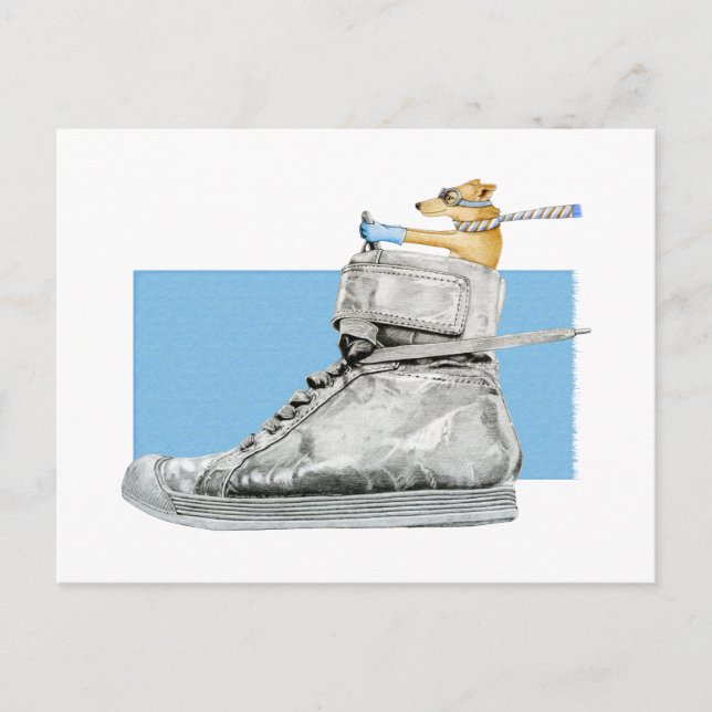 Chien conduisant une carte postale de chaussures (Devant)
