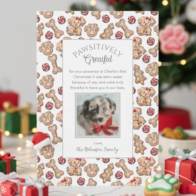 Chien Cookies Puppy's First Christmas Carte de rem (Christmas Pawsitively Grateful Puppy 1st Xmas Pet Thank You Cards. Cute Colorful Gingerbread Cookies)