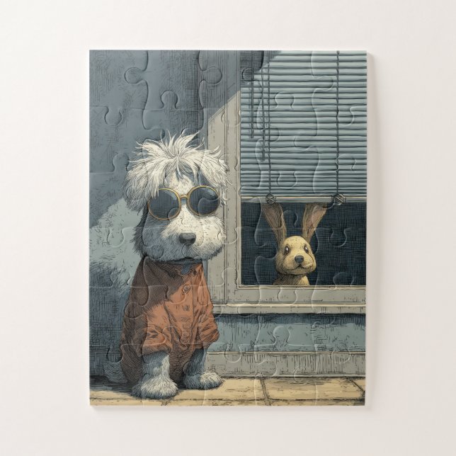 Chien cool et mystérieux Bunny puzzle (Vertical)