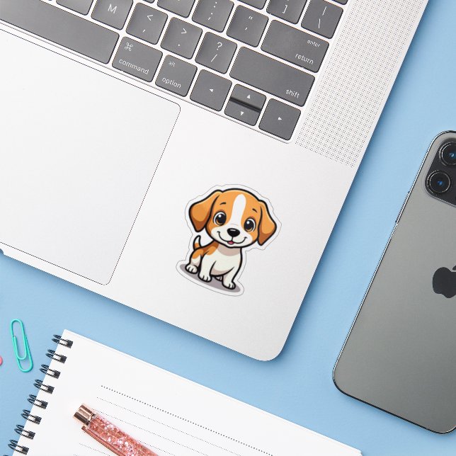 Chien courant Beagle joueur – Autocollant de style (Ordinateur portable avec iPhone)