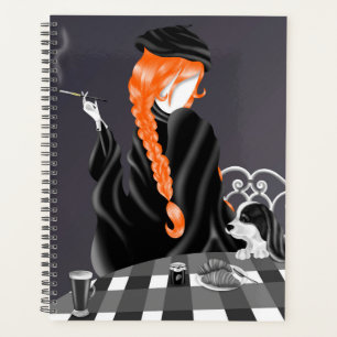 Chien & Dame dans un café français Cheveux roux