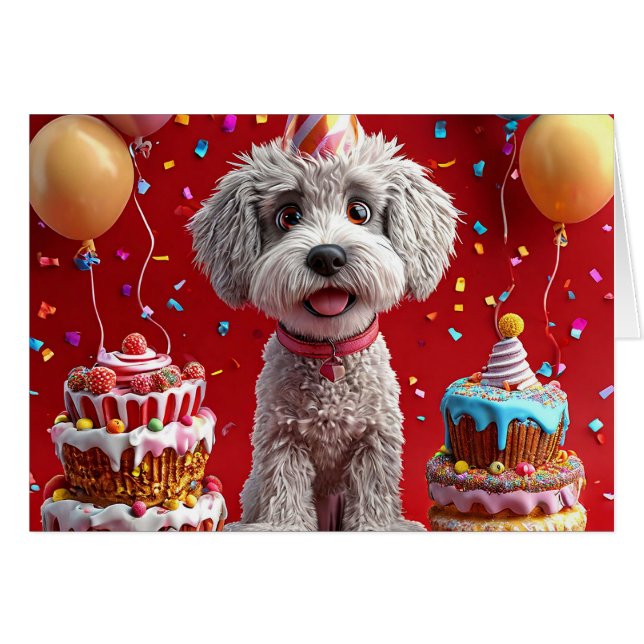 Chien d'anniversaire avec gâteau et ballons (Devant horizontal)