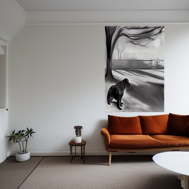 Chien dans le parc noir et blanc AI Art Poster (Créateur téléchargé)