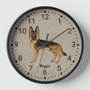 Chien de berger allemand noir et feu Horloge numér