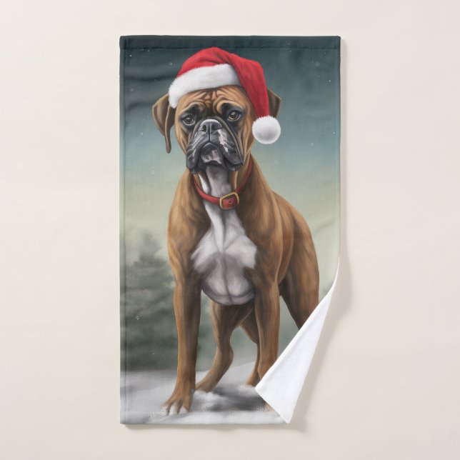 Chien de boxe en Noël de neige (Serviette à main)