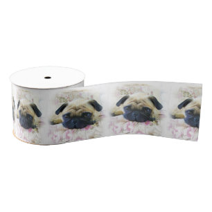 Chien de carlin 3" ruban de gros-grain