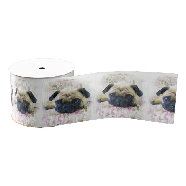 Chien de carlin 3" ruban de gros-grain (Bobine)