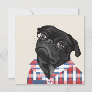 Chien De Carlin Noir Avec Lunettes Et Chemise
