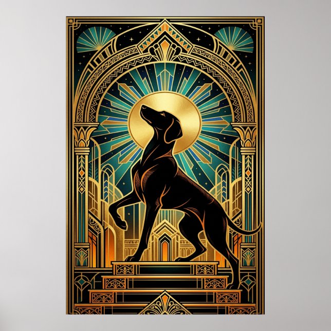 Chien de chasse Art Déco royal silhouette or (Devant)