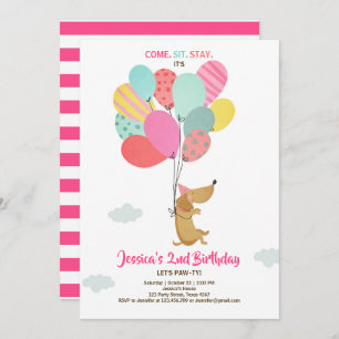 Chien de chiots Invitation Anniversaire Balloons F