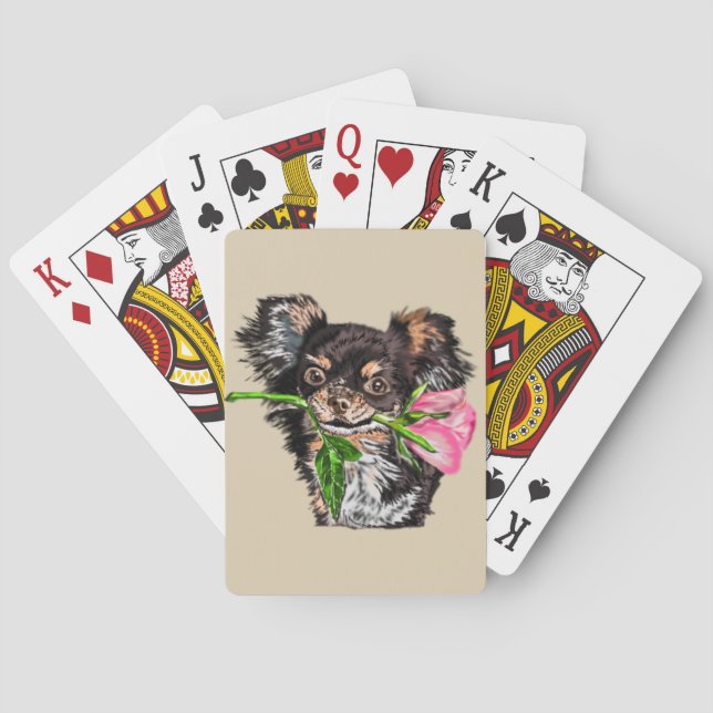 Chien de compagnie mignon avec cartes à jouer rose (dos)