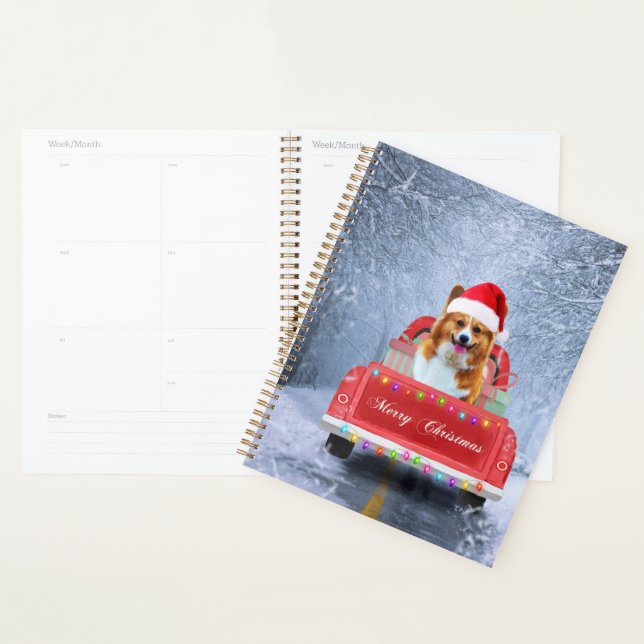 Chien de Corgi en neige assis sur un camion de Noë (Devant avec enveloppe)