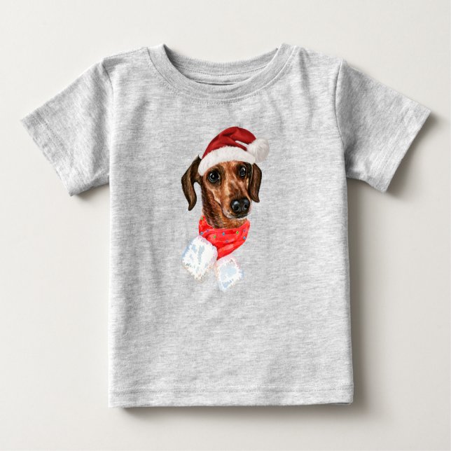 Chien de Dachshund avec T-shirt de Noël Père Noël (Devant)