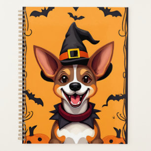Chien de dessin animé adorable déguisé en sorcière