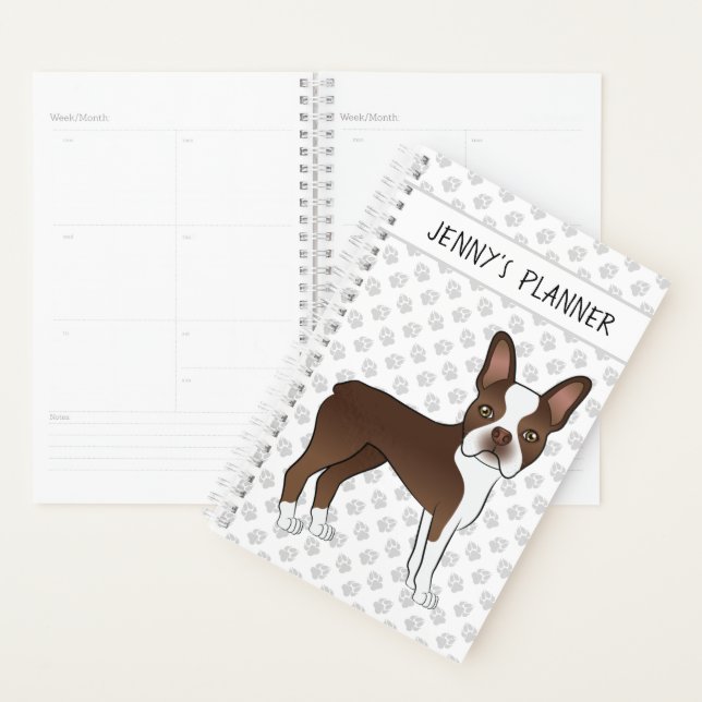 Chien de dessin animé Boston Terrier marron et tex (Devant avec enveloppe)