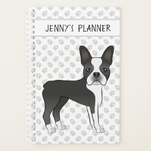 Chien de dessin animé Boston Terrier noir et blanc