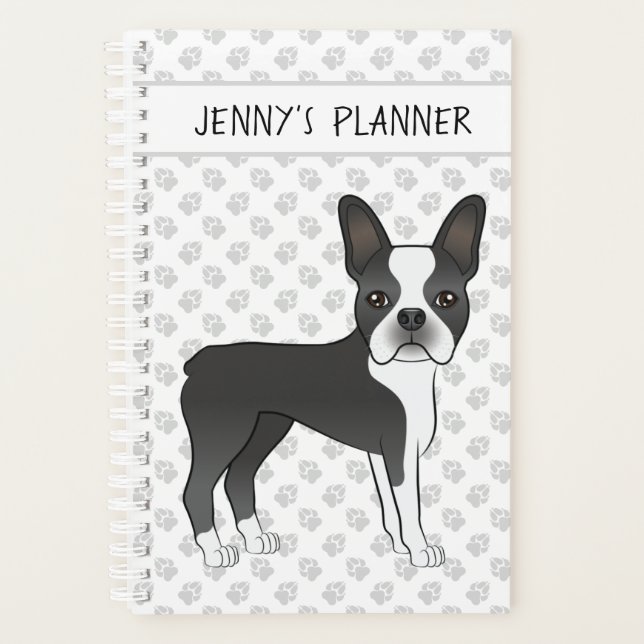 Chien de dessin animé Boston Terrier noir et blanc (Devant)