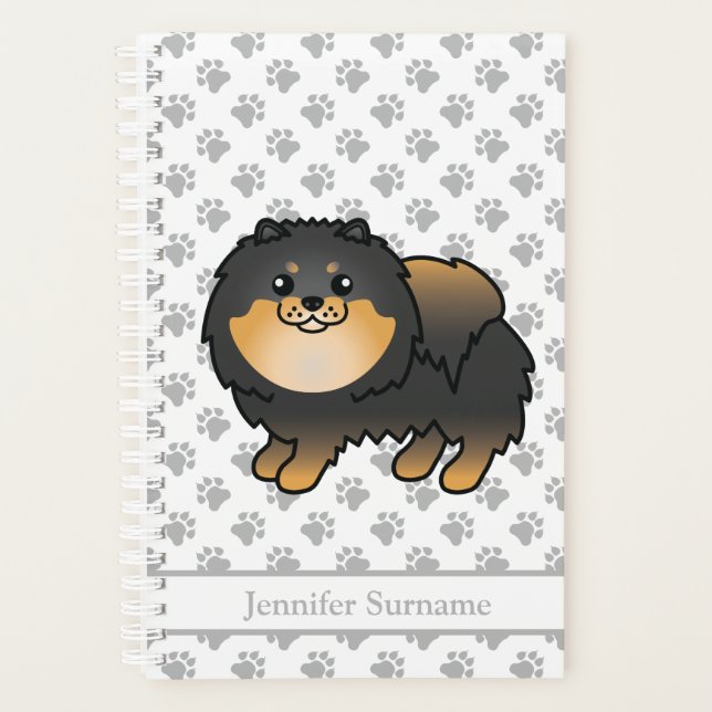 Chien de dessin animé Poméranie noir et feu & Text (Devant)