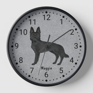 Chien de dessin de berger allemand noir horloge nu