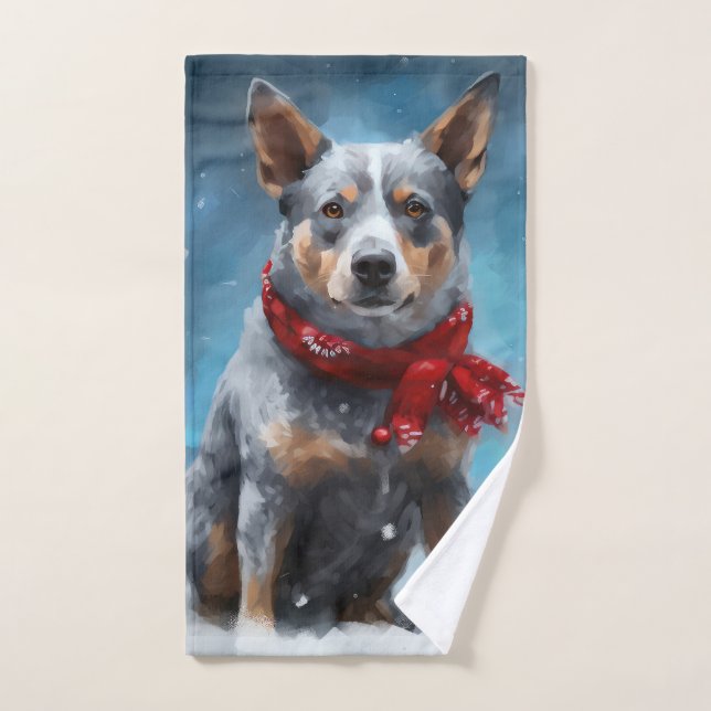 Chien de Heeler Bleu à Noël de neige (Serviette à main)