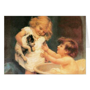 Chien de manchon prenant un bain, vintage, antique