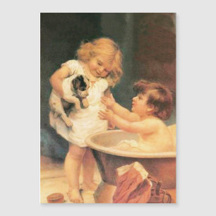 Chien de manchon prenant un bain, vintage, antique