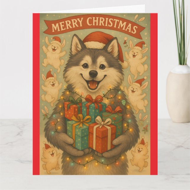 "Chien de Noël" Carte de vœux pliée (Devant)