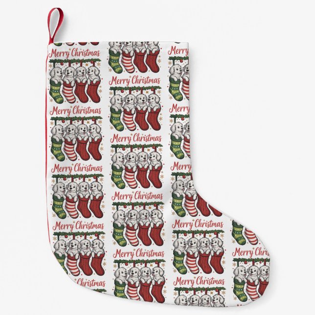 Chien de Noël Chiots mignons dans des chaussettes  (Devant)