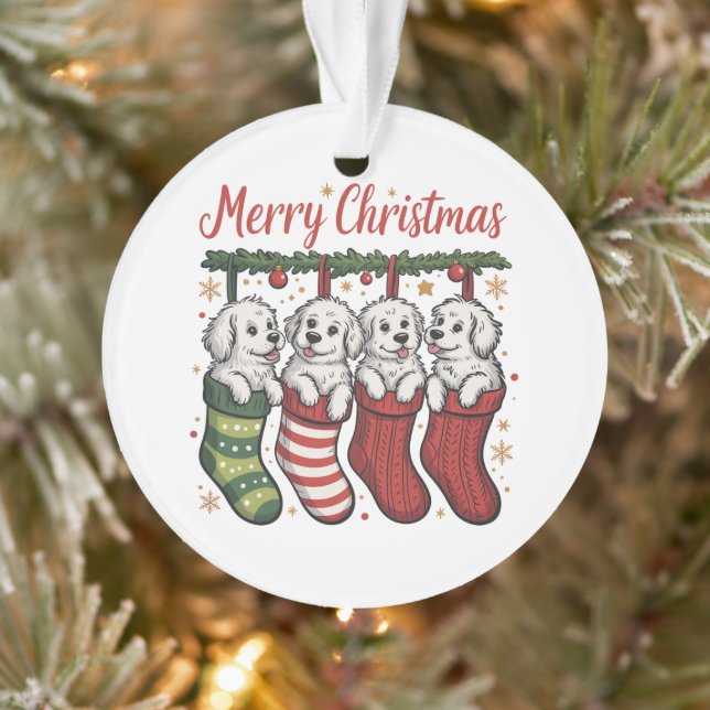 Chien de Noël Chiots mignons dans des chaussettes  (Arbre)