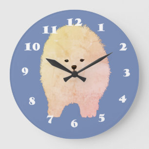 Chien de Pomeranian, horloge murale pelucheuse