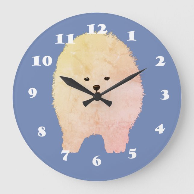 Chien de Pomeranian, horloge murale pelucheuse (Recto)